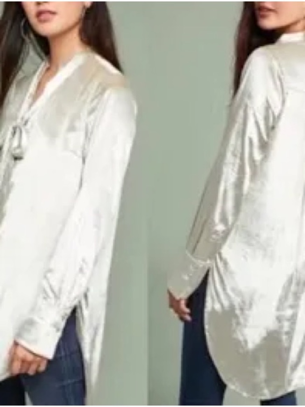 Maeve by Anthropologie Velvet Gold Tunic Button Down Shirt with Tie-Neck